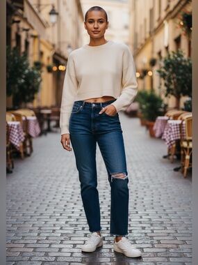 AGOLDE Tapered High-Rise Distressed Denim Jeans — Size 23 — Dark Wash — EUC